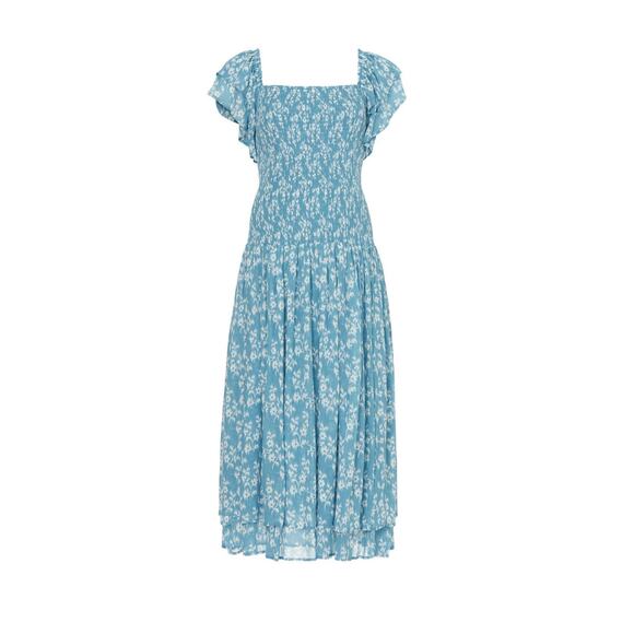 Hatch The Cosette Blue Floral Print Smocked Square Neck Maternity Midi Dress M - Picture 4 of 12